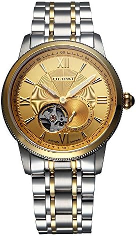 OLIPAI Men's Mechanical Dress Wrist Watches With Steel Band Golden