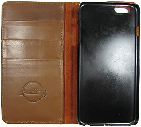 iPhone 6 Plus / 6s Plus Genuine Leather Brown Flip Wallet Case with Kickstand Card Slots Magnetic Closure