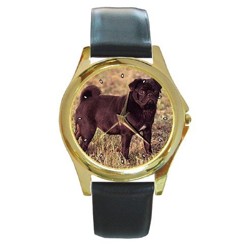 Pug Round Gold Metal Watch