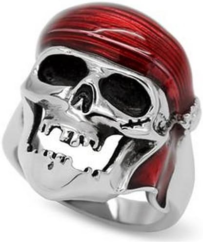 Stainless Steel Skull with Red Enamel Head Scraf Ring