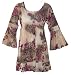  : Baby Doll Top with flared cuffs/animal-floral print