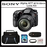 Sony Alpha A77 Kit w/18-55mm Lens Includes: Sony Alpha A77 Digital Camera with Sony 18-55mm Lens, 8GB SDHC Memory Card, Memory Card Reader, UV Filter, SSE Microfiber Cleaning Cloth and Soft Carrying Case