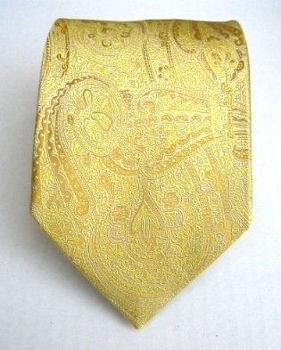 100% Silk Woven Gold Paisley Extra Long Tie with Matching Pocket Square