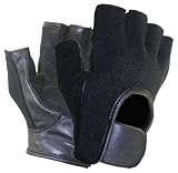 Black Leather and Spandex Fingerless Motorcycle Riding Gloves (Small)
