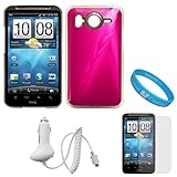 Hot Pink Metallic Rubberized Crystal Hard Protector Case Cover for HTC Insp ....