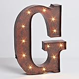 12" - Rustic Brown - Metal - Battery Operated - LED - Lighted Letter "G" | Gerson Wall Decor (92675)