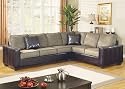 Left Sectional Sofa in Beige Microfiber with Dark Brown