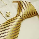 Image of Yellow stripes men in suits and ties gold friends valentines day accessories ties cufflinks A1149