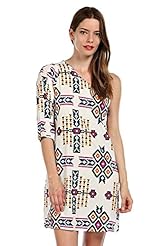 General Print Shift Polyester One Shoulder  Dress