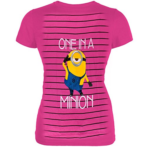 Despicable Me Stripe Minion One in a Minion Juniors Hot Pink T-Shirt