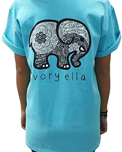 CollTIE Women Short Sleeve Crew Neck Elephant Print Pocket Top T-shirt Blue Medium