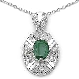 1.85 Carat Genuine Emerald Oval and Diamond Accent Sterling Silver Pendant