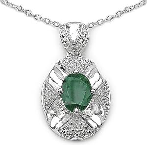 Buy 1.85 Carat Genuine Emerald Oval and Diamond Accent Sterling Silver Pendant by JewelzDirect