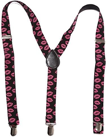 Aj Accessories Youth Boys Y-Shape Suspenders (Lips - Black &amp; Pink)