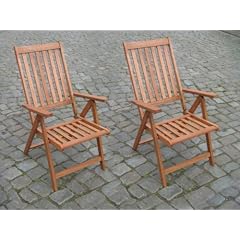 Merxx 2er Set Eukalyptusholz Klappsessel Viktoria, 5-fach verstellbar, Ma�e: 60 x 66 x 110 cm