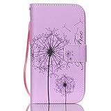 S4 MINI Case, [Kickstand] Premium PU Leather Wallet Flip Cover, Detachable Wrist Strap Phone Cover Card Holder For Samsung Galaxy S4 Mini i9190 [Dandelion]+1 Stylus and Screen film