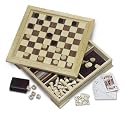 Spielset aus Holz bestehend aus Backgammon, Schach/Dame, Würfel- und Kartenspiel, inklusive Figuren