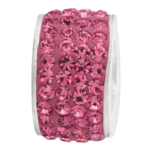 925 Sterling Silver Pink Tourmaline Color Oval CZ Crystal October Birthstone Bead For Chamilia, Troll, Pandora, Biagi, Personality and More Charm Bracelets