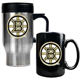 NHL Boston Bruins Stainless Steel Travel Mug and Black Ceramic Mug Set (Primary Logo)