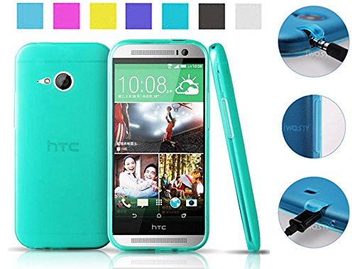 HTC One Mini 2 (2014) case (Turquoise) AnoKe@ (Inbuilt Dust Plug for Earphone Jack and Charging Port) Slim Fit Semitransparent TPU Frosted Soft Phone Cover Case for HTC One+ Mini, HTC One Mini Remix ,HTC One Mini 2 ,HTC One m8 Mini ,(Koppu Turquoise)
