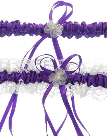 Ice Beauty Lace Pearl Floral Ribbon Bridal Wedding Leg Garter Sets Purple