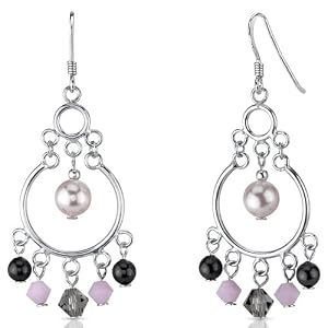 Pearl of Wisdom: Sterling Silver Pink Swarovski Crystals and Pearls Drop Earrings Free Shipping