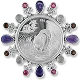 Sterling Silver Multi-Gemstone Panda Coin Pin/Pendant by Sajen