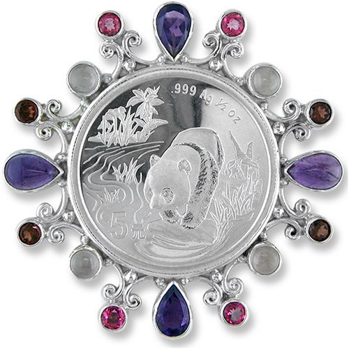 Sterling Silver Multi-Gemstone Panda Coin Pin/Pendant by Sajen