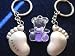 KBF52097 foot pair keychain (accompay you to ends of the earth) with a cute hand painted bear - Gift for couples