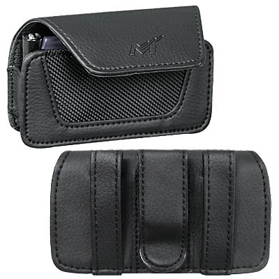 Premium Black Leather Nylon Horizontal Pouch Carry Case Magnetic Closing Flap Belt Clip for HTC 3125, Fuze, Shadow, SHADOW09 2009, Touch Diamond Verizon, LG AX830, CU500, VX8800, VX9200 enV3, Motorola I410, i9, V750, V950, Pantech C520, BlackBerry 8220, 8230 Pearl Flip, Samsung A900, D807, M520, M630 Highnote, T629, T719, T739, T809, T819, U750 ALIAS2 II, U810 Renown, Sanyo 3810 Mirro, 6600, Sony Ericsson TM506, ZTE C70 Essenze