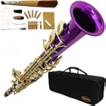 Purple/Gold Straight Soprano Saxophone Lazarro+11 Reeds, Case and Care Kit (Value $200)