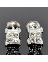 Princess Cut Diamond Stud Earrings .5ctw 14K White Gold Screw back 6mm New