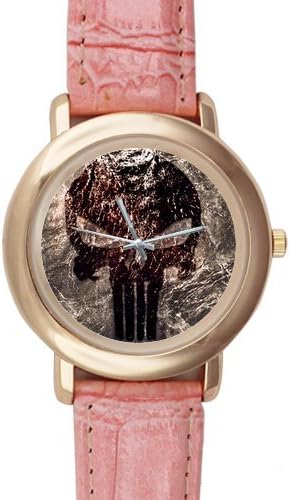 Gifts for girls or ladies Classic Punisher Skull Pink Leather Alloy High-grade Watch
