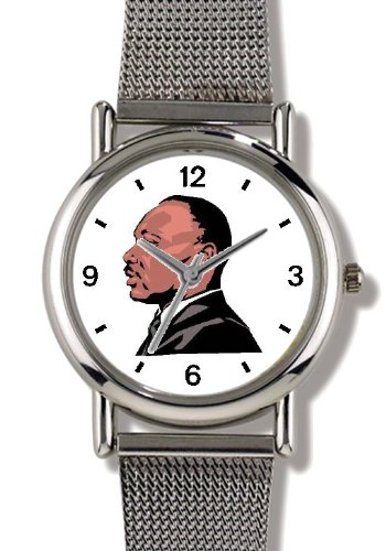 Martin Luther King Jr. American Theme - WATCHBUDDY® ELITE Chrome-Plated Metal Alloy Watch with Metal Mesh Strap-Size-Large ( Men's Size or Jumbo Women's Size )