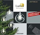 Krinner Lumix Light Balls 76000 4x mundgeblasene Glaskugeln mit warm-wei&szlig;er LED,Funk-Fernbedienung und Batterien