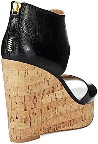 Nine West Caswell Black Leather Women's Wedge Platform Sandal 8.5 M