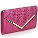 BMC Womens Fuchsia Pink PU Leather Alligator Skin Pattern Perforated Glitter Metal Accent Envelope Flap Clutch Handbag