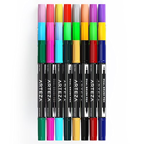 Dual Brush Pens 24-Colored-Markers Water-Based & Non-Toxic (Dual Tips, Set of 24)