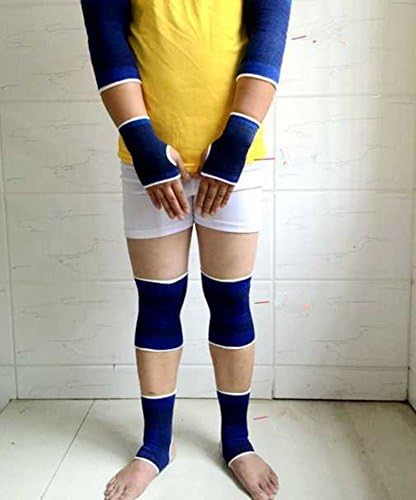 Adult Sports Safety Kit kneepad elbow guard palm ankle wrist football protective gear and protective thermal appliances (blue+white)