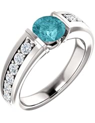 10K White Gold 6.00mm Round Cut Zircon and Diamond Ring -- LIFETIME WARRANTY