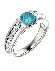 18K White Gold 6.00mm Round Cut Zircon and Diamond Ring -- LIFETIME WARRANTY