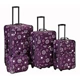 Rockland Luggage Brown Leaf 4 Piece Luggage Set, Purple Pearl, One Size