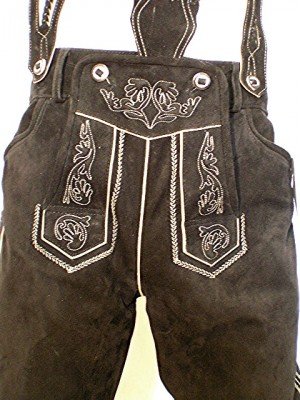 Trachten Lederhose Kniebund Wildbock schwarz
