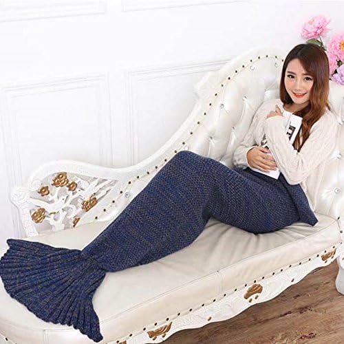 yiyuanshuijing 2016 Latest knitted Mermaid Tail Blanket and Mermaid Blanket for adult and Kids, All Seasons Super Soft Sleeping Bags, 75"*34" (Navy)