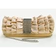 Ladies Pretty Pale Gold Pleated Satin Evening Clutch Bag with Diamante Detail'