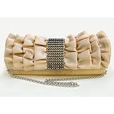 Ladies Pretty Pale Gold Pleated Satin Evening Clutch Bag with Diamante Detailby Lady Isla Fashion