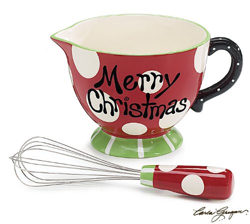 Merry Christmas Mixing Bowl with Whisk Adorable Holiday Kitchen Decor