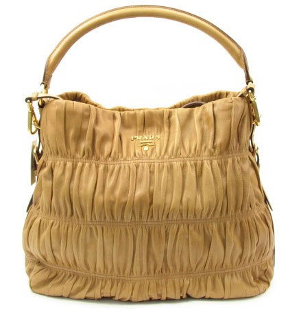 Authentic Prada Leather Handbag Br3750 - Camel