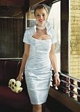 David's Bridal Wedding Dress: Short Strapless Tafffeta Sheath Dress For Petites Style 7N9781