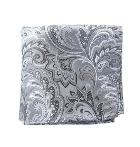 100% Woven Silk Platinum Paisley Pocket Square